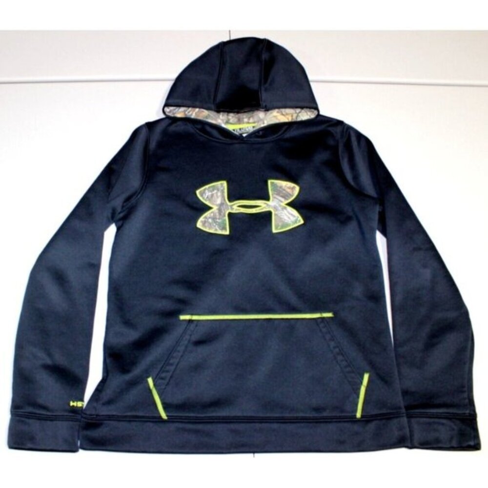 Boys Under Armor Fleece Camo Big Logo Hoodie Sweatshirt Pullover Youth XL Black